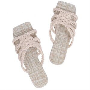 Woven Espadrille Flat Sandals Slip On Slides BEIGE Size 6